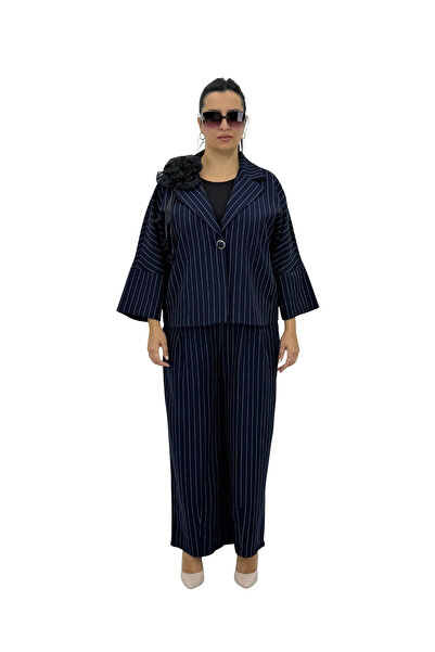 lavelina Plus Size Women's Cotton Striped Stylish Women's Jacket Set with Acc...