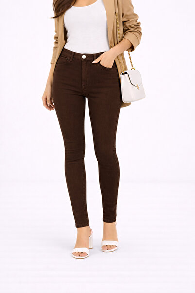 DELDNM Elisa Women's Brown Super Skinny Fit Stretchy Stretch Fabric Denim Tre...