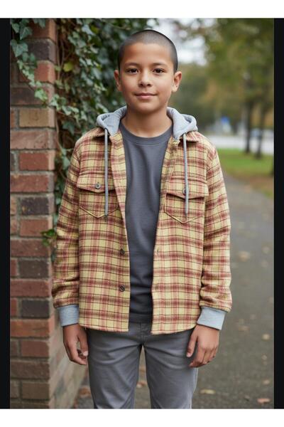 Gala kolu lastkli kapüşonlu çizgili UNİSEX çocuk gömlek