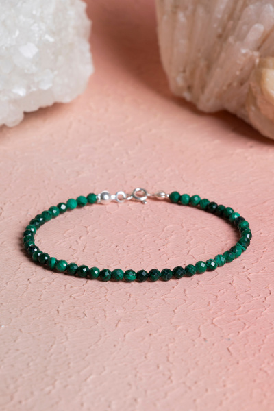 OSMANLI DOĞAL TAŞ Certified Malachite Silver Clasp Natural Stone Bracelet (Sk...