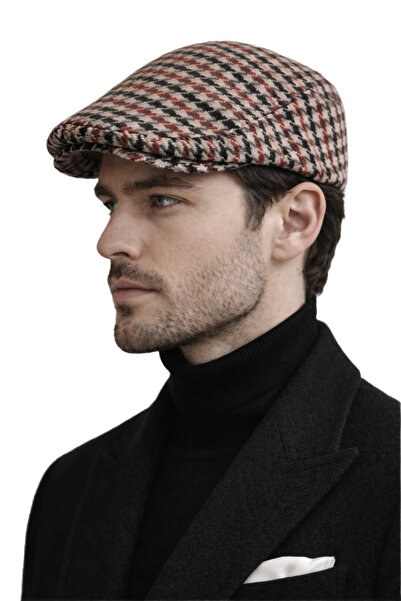 CosmoOutlet قبعة لندن الشتوية من القماش الصوفي المزخرف باللون البني للرجال