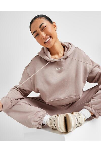 Nike Women's Brown Oversized Fleece-Lined Hooded Kangaroo Pocket Sweatshirt D...