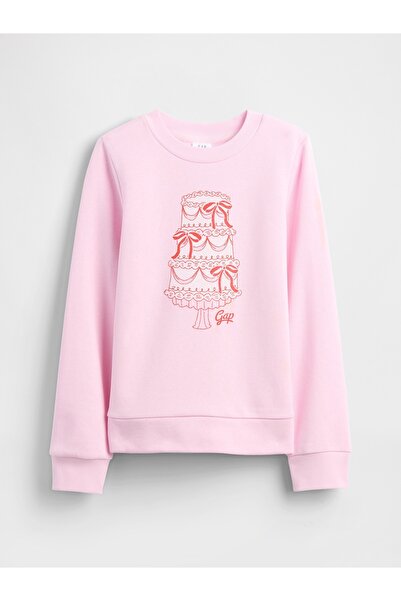 GAP Kız Çocuk Açık Pembe Grafik Logo Baskılı Sweatshirt