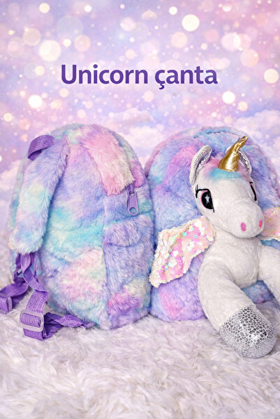 duru cnc print Unicorn Çanta Peluş Kız Çocuk Sırt Çantası Yumuşak Dokulu Siml...