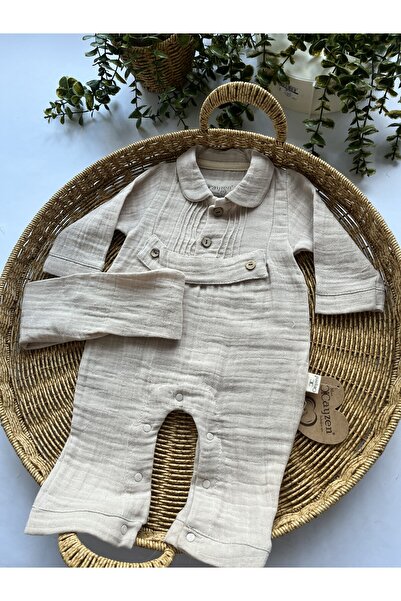cayzen Lovmi Baby MUSLİN KUMAŞ YAKALI BEBEK TULUMU