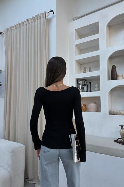 mylove Kayık Yaka Basic Modal Bluz Siyah