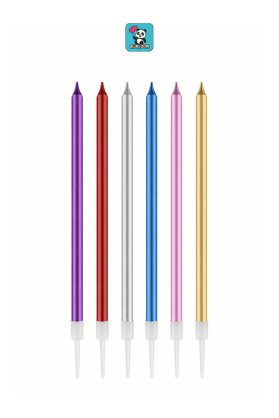 Bunloon Renkli Doğum Günü Mumları 6’lı Set 15 cm – Gold, Gümüş, Mavi, Pembe, ...