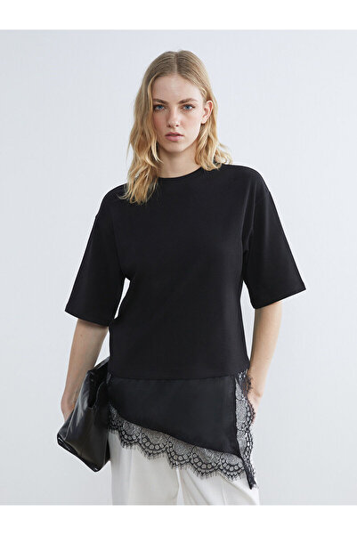 LC Waikiki ESVAB'dan Yeni Sezon Işıltılı Parçalar Siyah Bisiklet Yaka Dantel ...