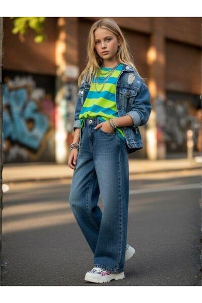 Zekids Girl's Wide Leg Denim Trousers