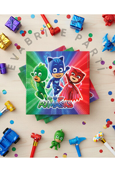 Evabrite Pj Mask (Pijamaskeliler) Themed Birthday Napkin - Pack of 20 - 33X33...