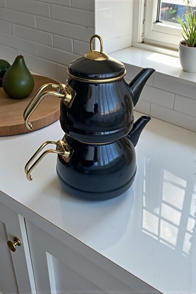 Dore Voir Emaye Gold Kulplu Çaydanlık-Siyah 1,4L/2,5L