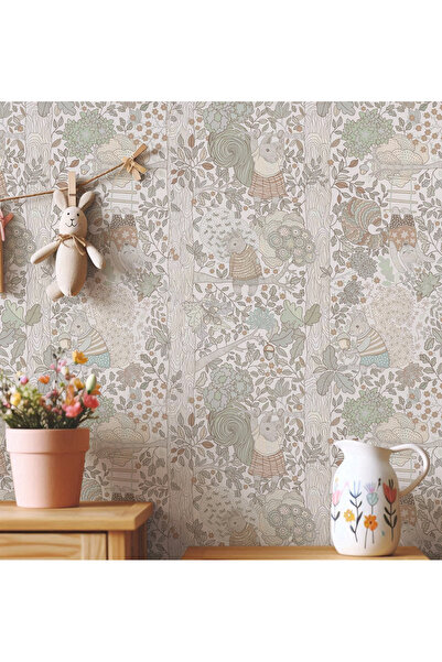 Tasarım Ağaç Dallarında Asılı Tavşanlar Yapraklar Vintage Soft Renkler Bebek ...