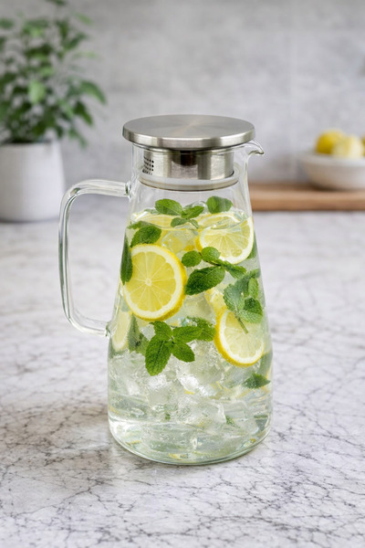 YzHome 1800ML Borosilikat Cam Kulplu Sürahi Karaf