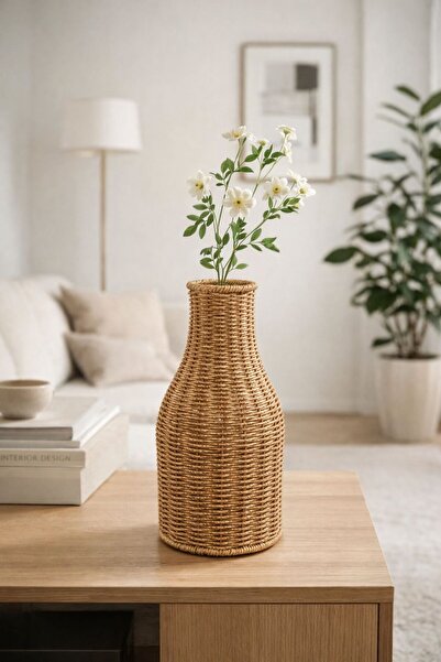 YzHome Hasır Rattan Dekoratif Vazo Aksesuar Çiçek Vazosu 30*14cm
