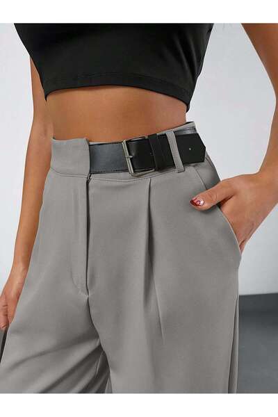 DUUE FASHİON Γυναικείο υφασμάτινο παντελόνι Palazzo με μισή ζώνη