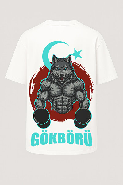 nirvoda Oversize Gökbörü Ay Yıldızlı Bozkurt Baskılı GYM Fitness Tişört - Büy...