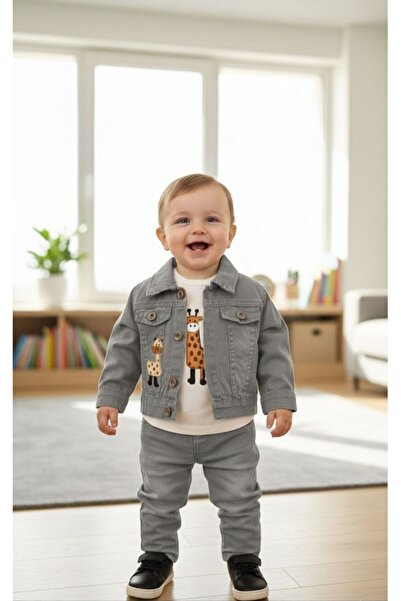 BEGONYA BEBECE KIDS Monthly Denim Baby Set 3-Piece Pants Jacket T-Shirt