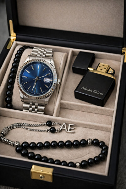 pierrose Gümüş Çelik Siyah Kadran Su Geçirmez Metal Erkek Kol Saati Çakmak Te...