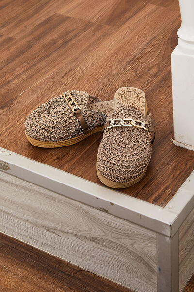 EBRUTESETTÜR Knitted Chain Buckle Detailed Slippers Mink