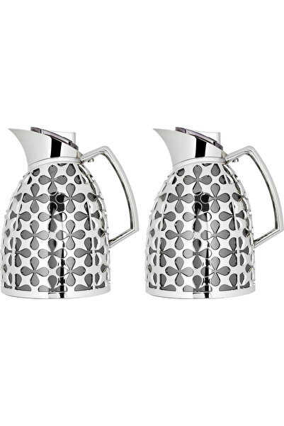 Generic طقم ترمس من معرض السيف الأندلسي، 0.75/1 لتر، وعاء داخلي زجاجي، غلاف خ...