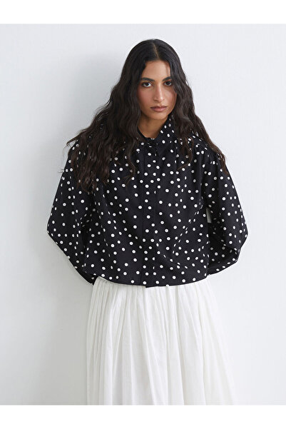 LC Waikiki Black polka dot poplin women's shirt