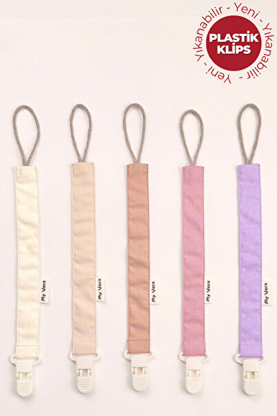 MyVera Krem-Bej-Vizon-Gül Kurusu-Lila - Plastik Klipsli Emzik Askısı Seti - 5...