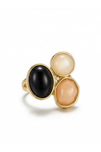 Snartun Beige Black Pearl Look Stone Gold Women's Ring |   Special Boxed
