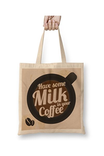 Toyaso Have Some Milk on Your Coffee White Cloth Bag Long Handle Shopping Bag...