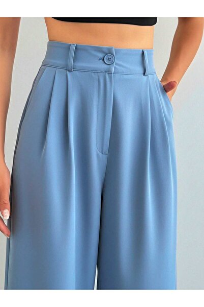 DUUE FASHİON Γυναικείο υφασμάτινο παντελόνι Palazzo με φαρδιά μπατζάκια