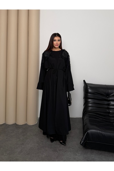 Asadia Omuzu Dantel Detay Abaya Dubai Krep