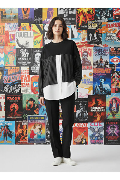 NEW JOURNAL قميص نسائي مخطط باللون الأسود ملابس رياضية عالية الخصر مفصلة طقم ...