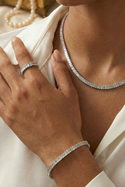 AURRARİ Premium Su Yolu Zirkon Taşlı Çelik Kolye, Yüzük, Bileklik Seti