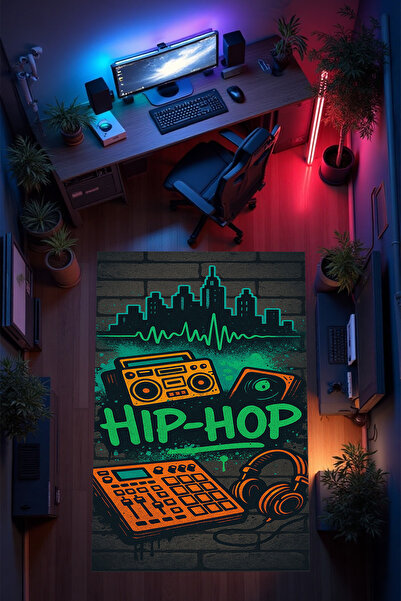 THEMODERNHANE Gamer Genç Odası Halısı Kaymaz Taban Makinede Yıkanabilir Gamin...