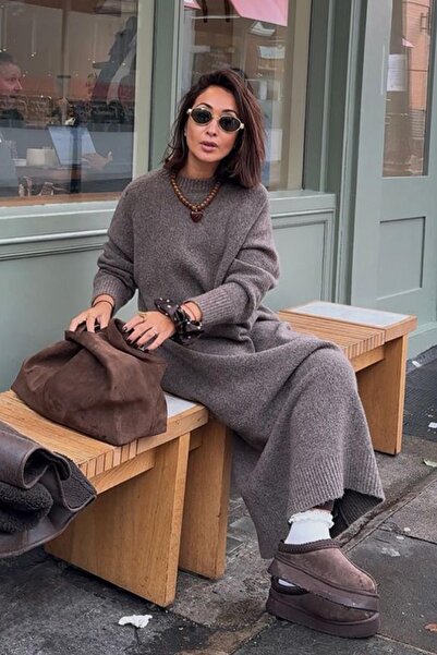 Seeh Mink Crew Neck Basic Knitwear Women's Dress Sh346