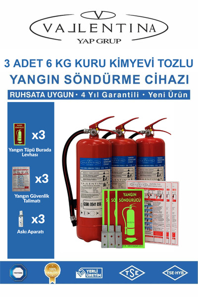 VALLENTİNA 6KG TOZLU YANGIN SÖNDÜRME CİHAZI RUHSATA UYGUN TSE-HYB/CEBELGELİ(T...