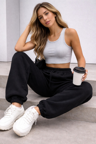 Çeşme Home Women's Black 3 Thread Sh Fleece-Lined Elastic Sweatpants – Comfor...