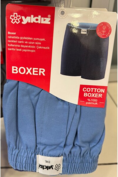 Yıldız İç Giyim 3 Lü Paket %100 Pamuk MAVİ RENK 1.Kalite Erkek Havlu Bel Boxer
