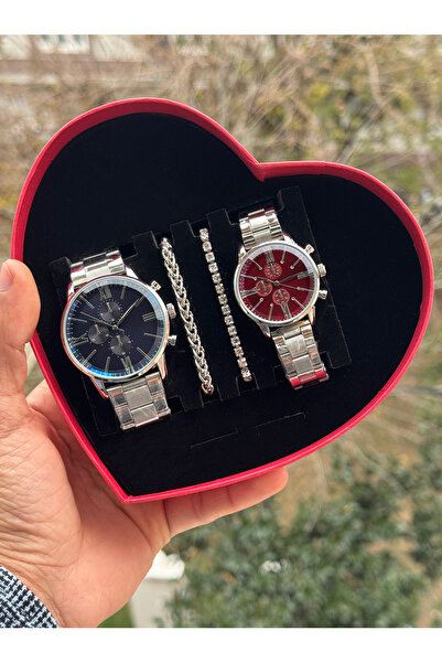 Tulpar Amor Series Lover Couple Wristwatch Set in Special Design Red Heart Box