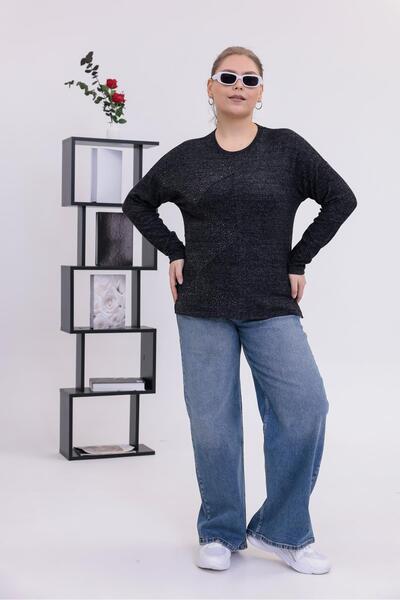 Siyezen Plus Size Stone Embroidered Soft Sweater