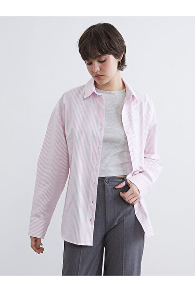 LC Waikiki Rmz Gi̇yi̇m Farkiyla Striped Loose Fit Poplin Women's Shirt