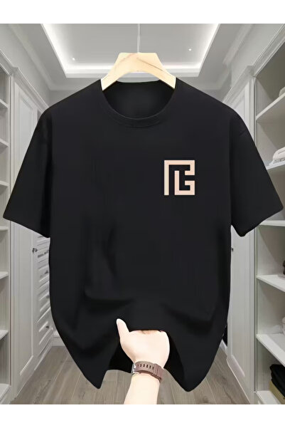 gencerco Unisex Geometrik Baskılı Basic Bisiklet Yaka Regular T-shirt