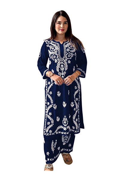 MYSMAR Blue Rayon Salwar Kameez Set - HRT3711 | Blue