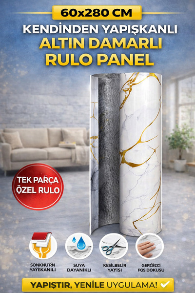 UKAB DEKOR Tek Parça Rulo 1 Adet 60x280 Cm Kendinden Yapışkanlı Esnek Köpük P...