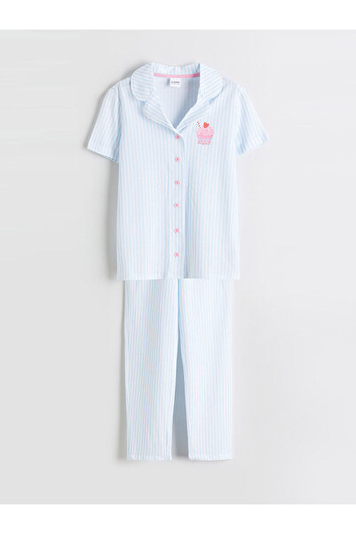 LC Waikiki Özmarka Νέας Σεζόν Σετ Πιτζάμες για Κορίτσια με Ριγέ Γιακά Πουκάμισου