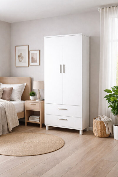 KORVEA Modern Ayaklı Dolap/Gardırop | Kompakt Tasarım | 2 Kapak 2 Çekmece