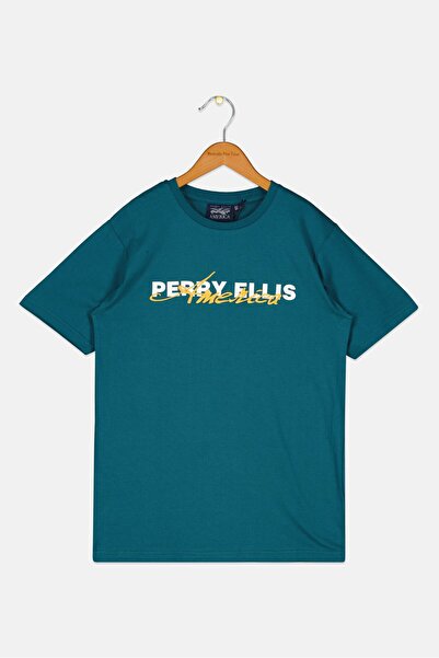 Perry Ellis Kids Boy Short Sleeve Brand Logo T-Shirt, Teal Green