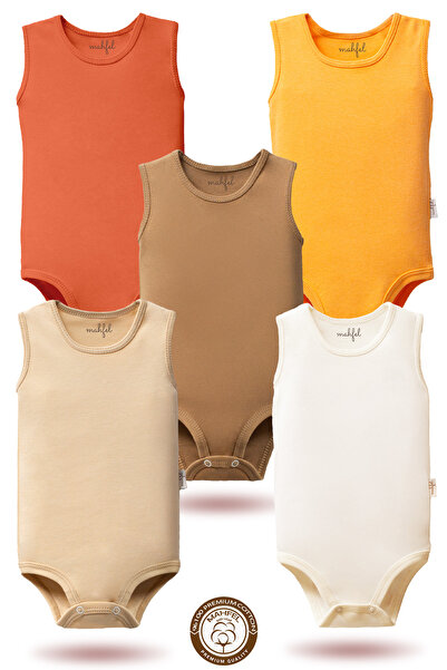 MAHFEL 100% Organic Cotton Snap Fastener Sleeveless Baby Bodysuit 5-Pack