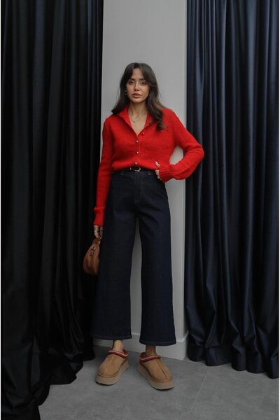 Havoş Navy Blue Cropped Belted Jean