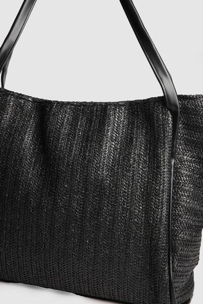 Store حقيبة كتف نسائية كبيرة الحجم من القش