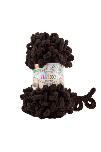 Alize Puffy Hand Knitting Yarn 5 Pack - 92 Bitter Brown - 100 Gr. 9 Meters. F...
